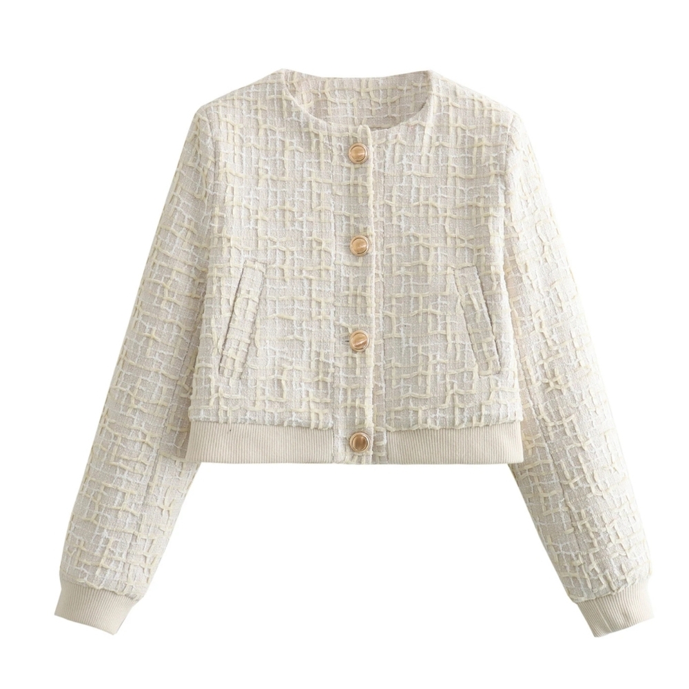 Office Lady Beige Twist Bomber Jackets Women Long Sleeve - Picture 7 of 7